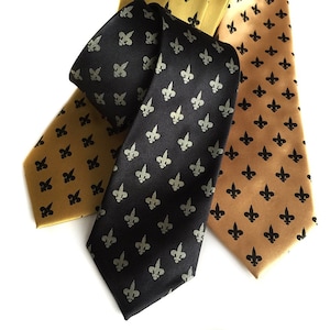 Fleur-de-lis silk tie. Mardi Gras, New Orleans gift. French Royalty necktie. Antique brass print on cream, eggplant, olive and more. image 7