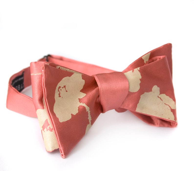 Pink Floral Bow Tie. Poppy print, self tie bow tie. Groomsmen ties dusty rose, dusty rose bow tie, wedding bow ties for men, pink bow tie image 1