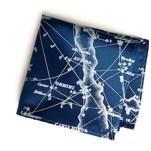 Constellation pocket square. Milky Way Galaxy screenprinted handkerchief. Microfiber hanky. Your choice of fabric color.