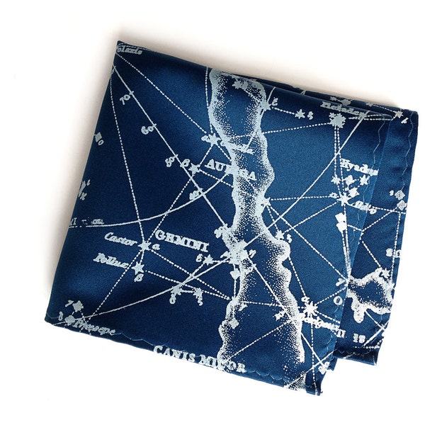 Constellation pocket square. Milky Way Galaxy screenprinted handkerchief. Microfiber hanky. Your choice of fabric color.