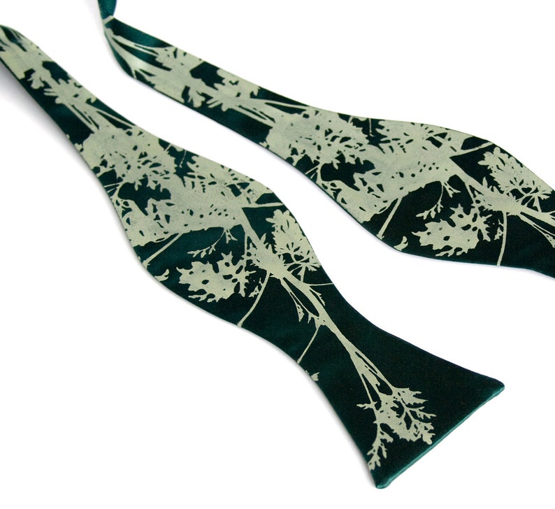 Absinthe Bow Tie, self tie bow tie. The Green Fairy, goth wedding, bow tie for groom. Wormwood, Artemisia leaves. Freestyle & adjustable bow image 2