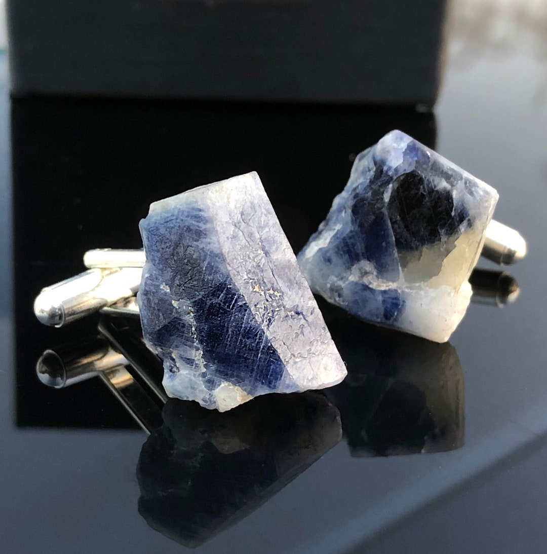 Kenyan Sapphire Crystal Cufflinks. Blue Raw Stone Cufflinks. September Birthstone, Grooms Gift