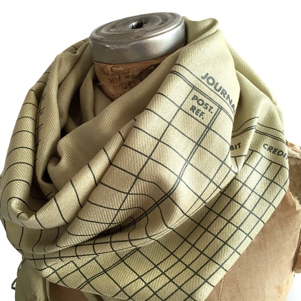 Accounting Scarf. Ledger Paper Print soft pashmina. Perfect accountant gift, CPA gift, tax preparer, tax attorney, bookkeeper.