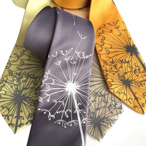 Dandelion Necktie, floral print tie. Dandelion wish, dandelion seed. Best man gift, for him, garden wedding, tie with flowers, groom's tie image 3