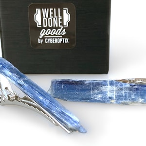 Blue Kyanite Tie Clip, rough gemstone tie bar. Blue, raw stone tie clip, kyanite tie bar, grooms wedding accessories, something blue for him