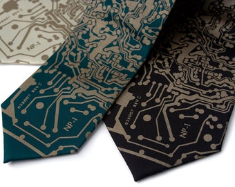 Circuit Board Tie. Short Circuit print, men's necktie. Geeky grad gift for men, Computer science, IT guy, computer programmer, engineer