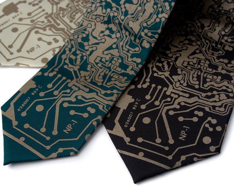 Circuit Board Tie. Short Circuit print, men's necktie. Geeky grad gift for men, Computer science, IT guy, computer programmer, engineer image 1