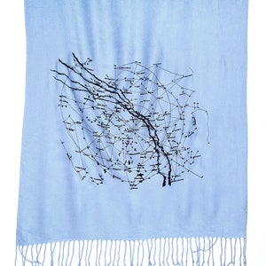 Milky Way Galaxy celestial scarf. Navy blue pashmina. Constellation design, ice blue print on navy and more. For men or women. image 4