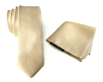 Champagne linen necktie. Pale gold woven silk & linen blend men's tie. "Fisher" rustic wedding necktie. Pocket squares available too!