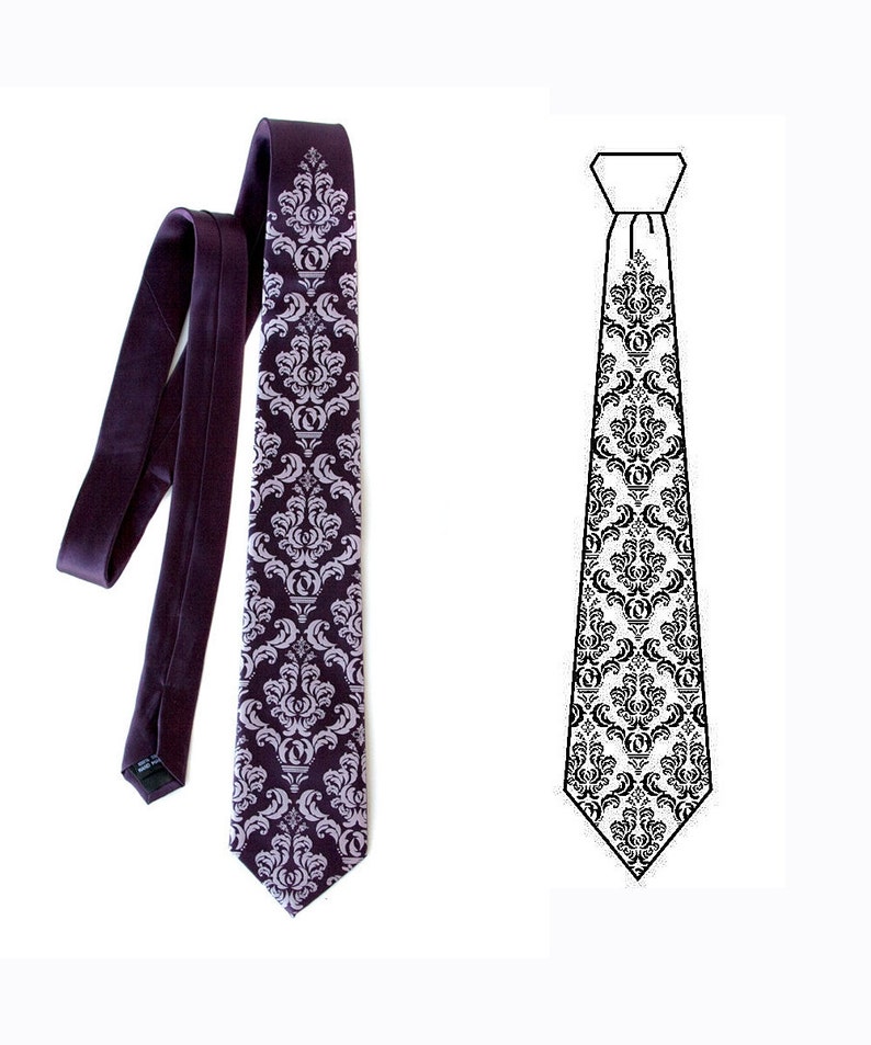 Madison Damask Necktie. Eggplant Purple Men's Silk Tie. Etsy