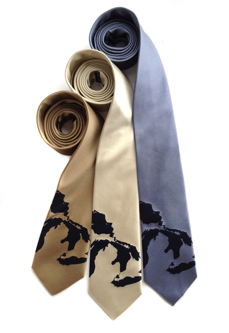 Great Lakes Necktie. Men's map tie. Lake Michigan, Superior, Huron, Erie, Ontario. Michigan wedding, UP, Yooper, Chicago wedding, Milwaukee image 5