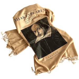 Shakespeare Book Print Scarf, Bamboo pashmina. First Folio Plays: Comedies, Histories, & Tragedies. Gift for writer, Literary, actor gift