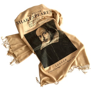 Shakespeare Book Print Scarf, Bamboo pashmina. First Folio Plays: Comedies, Histories, & Tragedies. Gift for writer, Literary, actor gift