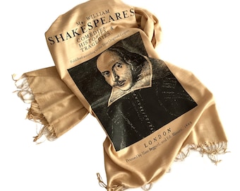 Shakespeare Book Print Scarf, Bamboo pashmina. First Folio Plays: Comedies, Histories, & Tragedies. Gift for writer, Literary, actor gift
