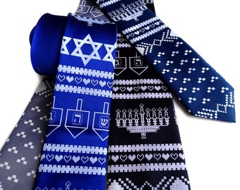 Hanukkah Sweater Necktie. Funny Jewish gift Hanukkah Tie for Men Hanukkah gift ideas for boyfriend, for men, for teens, for brother