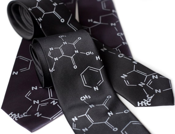 Caffeine, Nicotine molecule tie. Coffee & Cigarettes. Skinny tie or wide. Chemistry teacher, Jim Jarmusch, independent film director, smoker