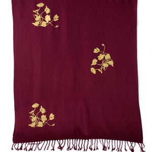 Poppy Printed Scarf. Soft pashmina scarf, wrap. Remembrance poppies, floral shawl, bridal wrap. Botanical print in metallics, jewel tones image 7