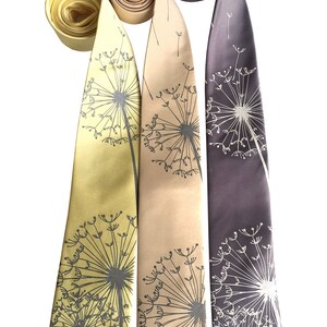 Dandelion Necktie, floral print tie. Dandelion wish, dandelion seed. Best man gift, for him, garden wedding, tie with flowers, groom's tie image 2