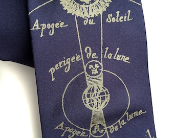 Solar and Lunar Eclipse necktie. Men's silkscreen tie. Your choice of printing ink and tie colors. Vegan safe microfiber.