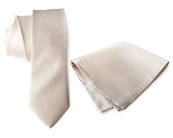 Light tan linen tie. Pale ecru, woven silk & linen blend men's necktie. Rustic wedding necktie, tie for groom. Pocket squares available too!