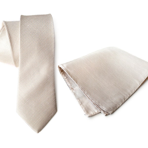 Light tan linen tie. Pale ecru, woven silk & linen blend men's necktie. Rustic wedding necktie, tie for groom. Pocket squares available too!