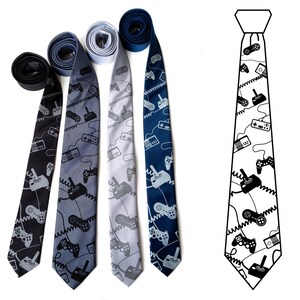 Joystick necktie. Video game controller tie. Geek chic gamer gift. Control Freak, gaming console screen printed tie. image 4