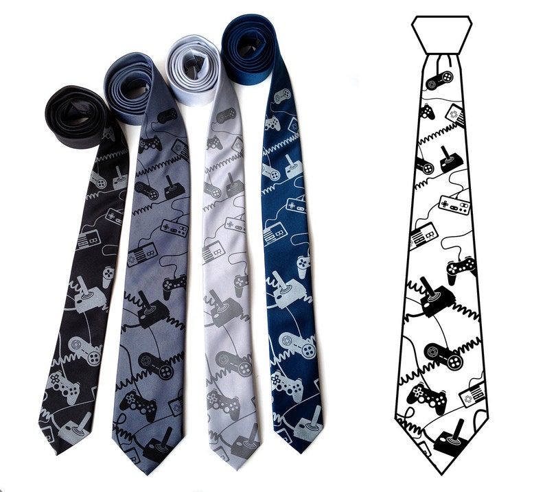 Video game tie. Game controller men's necktie. Geek chic gaming gift. Control Freak, console joystick silkscreen tie. image 4