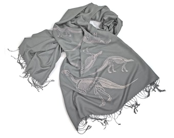 Dinosaur Bones Scarf. Paleontology, bamboo pashmina scarf. Science gifts for her, science teacher gift, archeology gift, Mothers day shawl