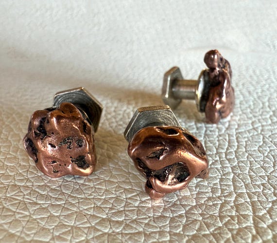 Copper Nugget Shirt Studs, tuxedo stud set, gift for him. 3, 4 or 5 raw stone tux buttons for the groom, unique men's formalwear