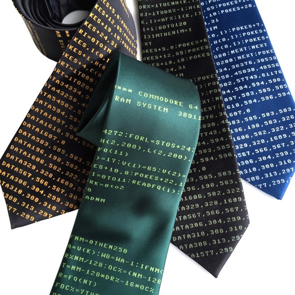 Commodore 64 Necktie. C64 tie BASIC Code print. Engineering gift for Computer science, geek gift. Programmer gift, tech gift, man nerd gift