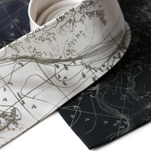 Topographical Error map screen printed silk necktie, nautical seafloor contour map. Silkscreened men's tie.