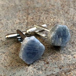 Raw Sapphire Cufflinks. Something blue raw corundum rough image 8