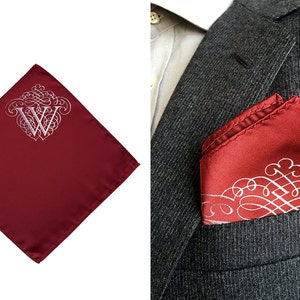 Custom initial pocket square, gift for him. Filigree letter monogram, personalized single letter mens wedding handkerchief. Choose A-Z image 2