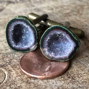 Amethyst Geode Cufflinks, gift for him. February birthday, birthstone cufflinks, boyfriend, husband gift, rockhound, tabasco geode cufflinks image 7