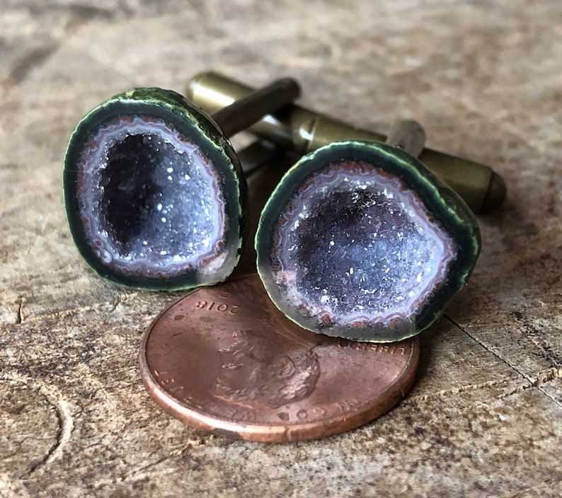 Amethyst Geode Cufflinks, gift for him. February birthday, birthstone cufflinks, boyfriend, husband gift, rockhound, tabasco geode cufflinks image 7