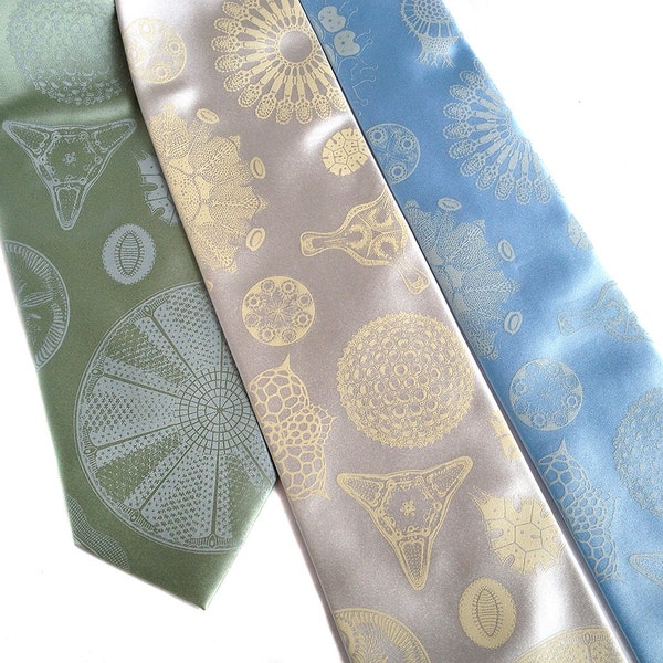 Diatom necktie, botanical print men's tie, science tie. Haeckel illustration, microscope scan, fossil tie. Botany, biologist, botanist gift