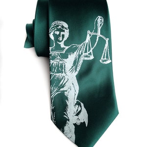 Lawyer Gift. Scales of Justice Necktie. Attorney gift, law school graduation gift. Judge gift, paralegal, law clerk gift, Men's silk tie ice on emerald