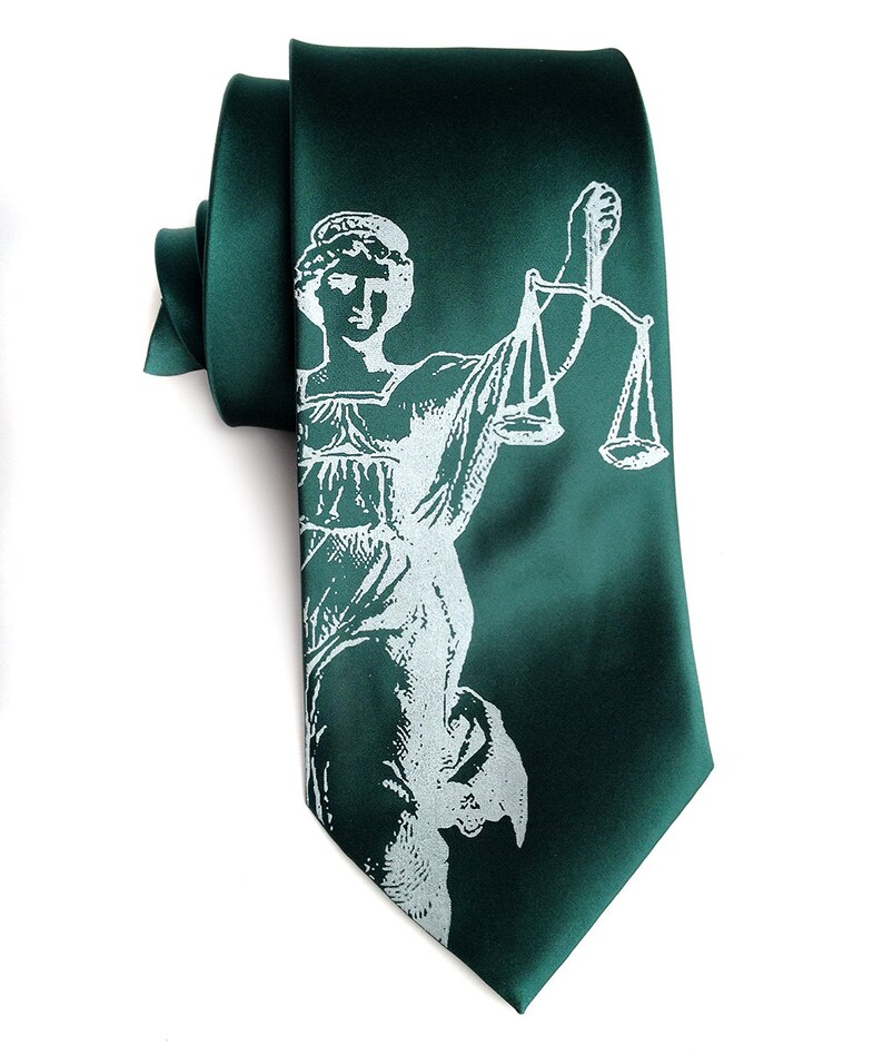 Lawyer Gift. Scales of Justice Necktie. Attorney gift, law school graduation gift. Judge gift, paralegal, law clerk gift, Men's silk tie ice on emerald