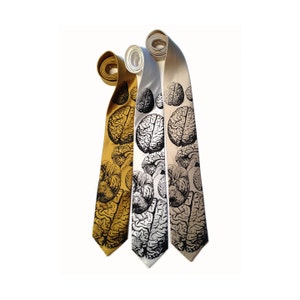 Brainstorm tie, anatomical brain tie, men's necktie, Vegan tie. Zombie lover, neuroscience gift, neurology gift, brain doctor gift