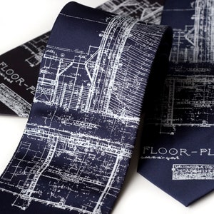 Detroit Blueprint necktie. Architect gift, mens silk tie. Cass Tech Detroit tie. Detroit gift men, Detroiter gift, city planner, builder image 8