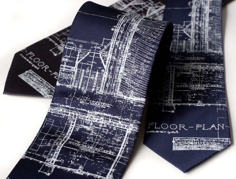 Detroit Blueprint necktie. Architect gift, mens silk tie. Cass Tech Detroit tie. Detroit gift men, Detroiter gift, city planner, builder image 8