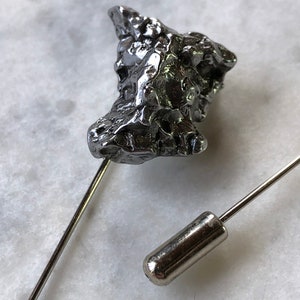 Authentic Meteorite Lapel Pin. Campo del Cielo, real meteorite brooch. Stick pin, boutonniere, Space wedding attire, gift for him, groom image 6