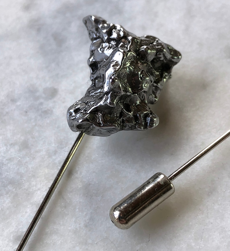 Authentic Meteorite Lapel Pin. Campo del Cielo, real meteorite brooch. Stick pin, boutonniere, Space wedding attire, gift for him, groom image 6