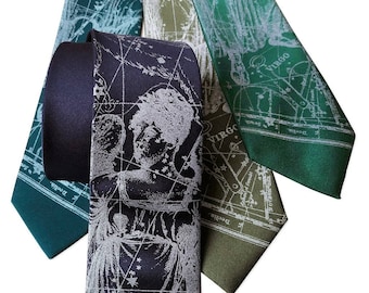 Corbata de Virgo. Corbata para hombre con el mapa estelar. Corbata astrológica, corbata del zodiaco, corbata de constelación, corbata del horóscopo. Regalo de cumpleaños para hombres en agosto y septiembre.
