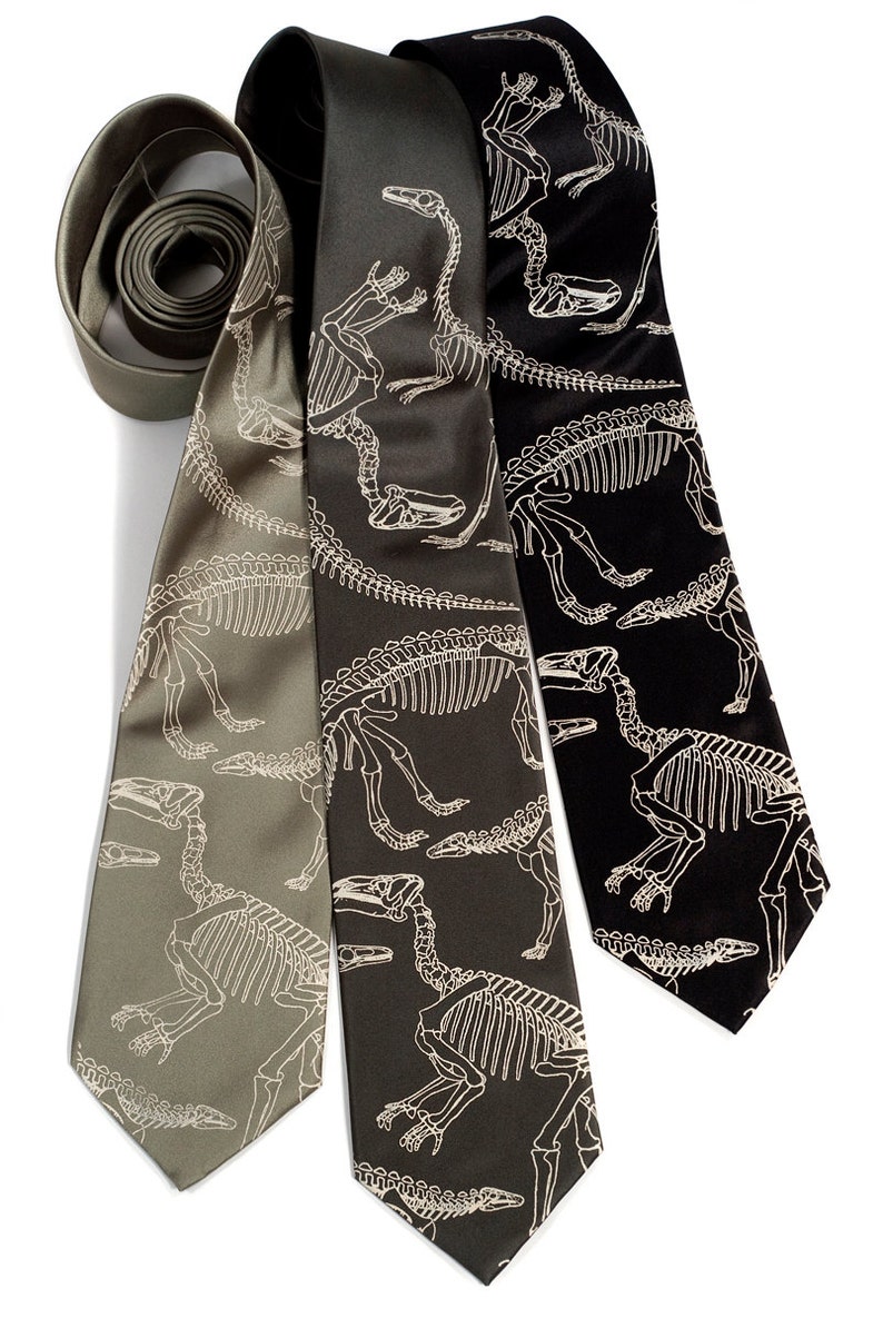 Dinosaur Bones Tie, Science gifts for him. Dinosaur Skeleton Men's Necktie. Dinosaur Tie Science teacher gift, gift for Paleontologist gift image 1