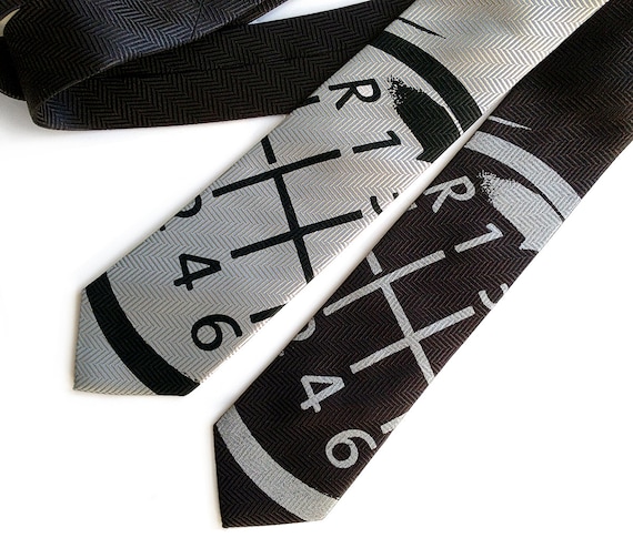 Gear Shift necktie. Manual Transmission Shifter Knob, herringbone silk tie. Car guy gift, greasemonkey, automotive enthusiast, auto racing