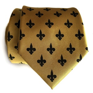 Fleur-de-lis silk tie. Mardi Gras, New Orleans gift. French Royalty necktie. Antique brass print on cream, eggplant, olive and more. image 8
