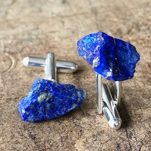 Lapis Cufflinks. Natural raw stone, rough gemstone cufflinks. 9th Anniversary, something blue, wedding cufflinks. Husband gift, gift for dad image 6