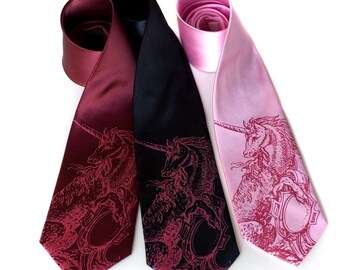 Pink Unicorn tie. Silkscreened microfiber necktie, standard or narrow width.