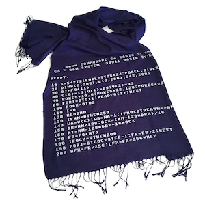 Computer code scarf. Commodore 64 BASIC Code linen weave pashmina. Retro computing gift, geek gift. For men or women. Green on black & more! image 4
